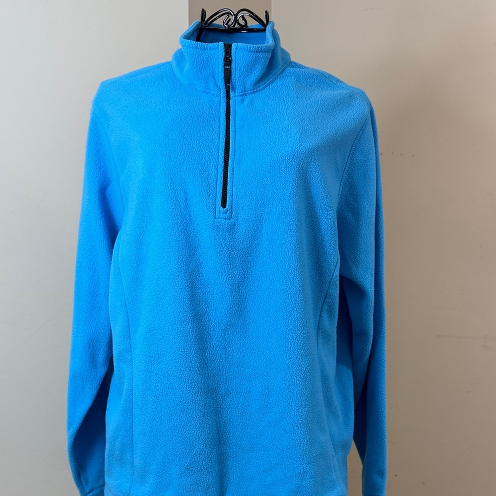 Lands' End Bright Blue Half-Zip “Therma Check” Top